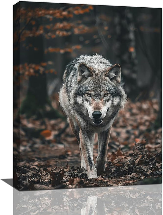 Wolf Wall Art Wildlife Forest Pictures Wall Decor Wolf Canvas Painting Print Home Modern Artwork Decorations Framed for Bathroom Living Room Bedroom Office 20 x 24 inch