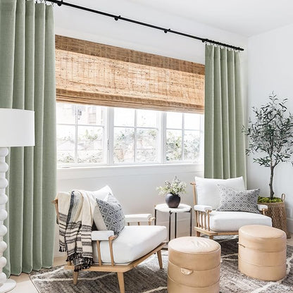RYB HOME Linen Sheer Curtains and Drapes for Living Room and Dining Room 63 inches Length, Breathable Back Tab/Rod Pocket Semi Sheer Curtains, Sage Green, W 52 x L 63 inches, 2 Panels Set