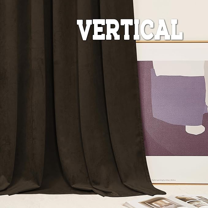 RYB HOME Brown Velvet Curtains 102 inches, Back Tab Soft Fabric Room Darkening Thermal Insulated Luxurious Home Decor Curtains for Living Room Bedroom, W 52" x L 102", 2 Panels Set