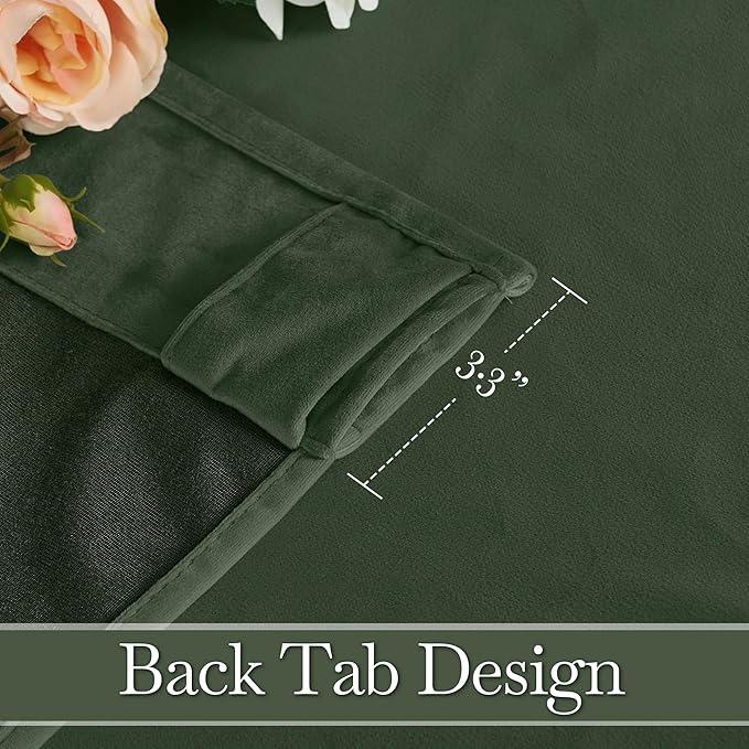 RYB HOME Elegant Green Velvet Curtains 84 inches Long, Light Blocking, Thermal Insulated, Stylish Back Tab Velvet Drapes for Cozy Home Aesthetics, 52" W x L90 L, 2 Panels Set