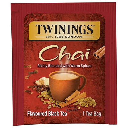 Twinings Chai Black Tea Individually Wrapped Bags, 20 Count (Pack of 6), Sweet, Savoury Spices, Caffeinated, Enjoy Hot or Iced | Packaging May Vary