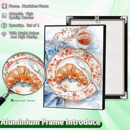 Vintage Coffee Food Kitchen Wall Art Funky Dining Table Plates Afternoon Tea Prints Painting Retro Bread Pastries Drinks Canvas Posters For Modern Cafedining Room Wall Decor 24x36in Framed