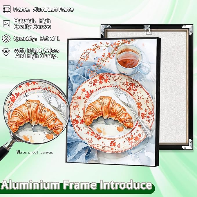 Vintage Coffee Food Kitchen Wall Art Funky Dining Table Plates Afternoon Tea Prints Painting Retro Bread Pastries Drinks Canvas Posters For Modern Cafedining Room Wall Decor 12x16in Framed