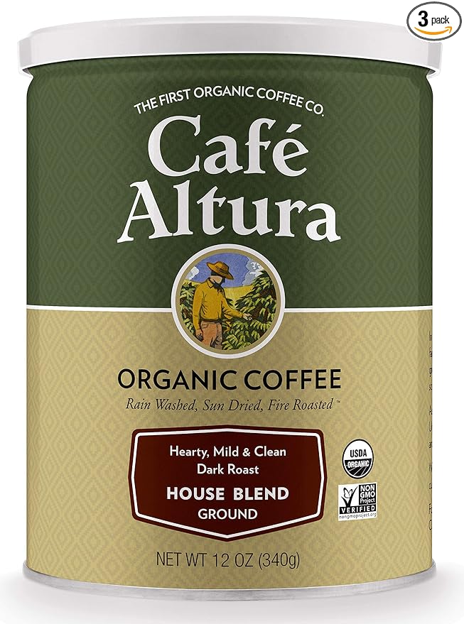 Cafe Altura Ground Organic Coffee, House Blend, 12 Ounce (Pack of 3), Green