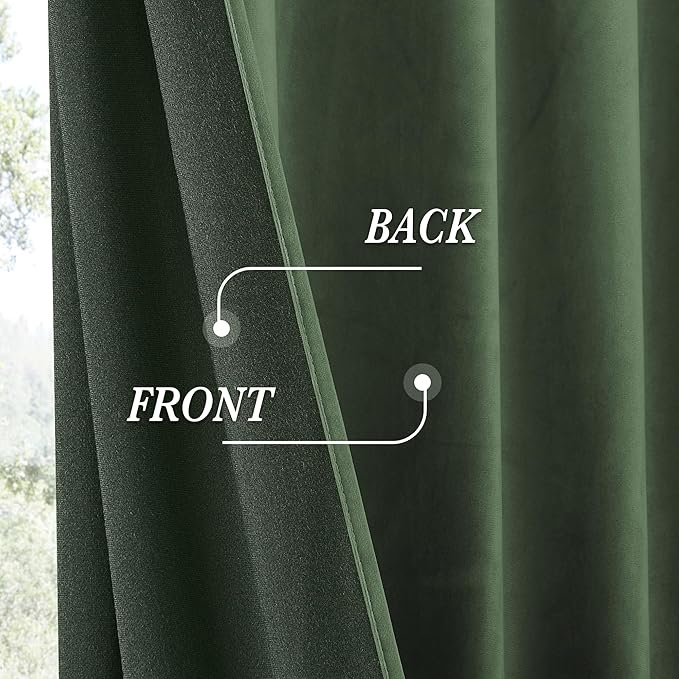RYB HOME Elegant Green Velvet Curtains 84 inches Long, Light Blocking, Thermal Insulated, Stylish Back Tab Velvet Drapes for Cozy Home Aesthetics, 52" W x L90 L, 2 Panels Set