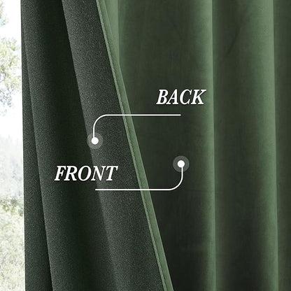 RYB HOME Elegant Green Velvet Curtains 84 inches Long, Light Blocking, Thermal Insulated, Stylish Back Tab Velvet Drapes for Cozy Home Aesthetics, 52" W x L90 L, 2 Panels Set