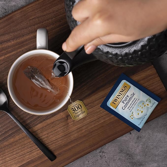 Twinings Pure Camomile Herbal Tea Individually Wrapped Bags, 20 Count (Pack of 6), Naturally Caffeine-Free, Enjoy Hot or Iced | Packaging May Vary