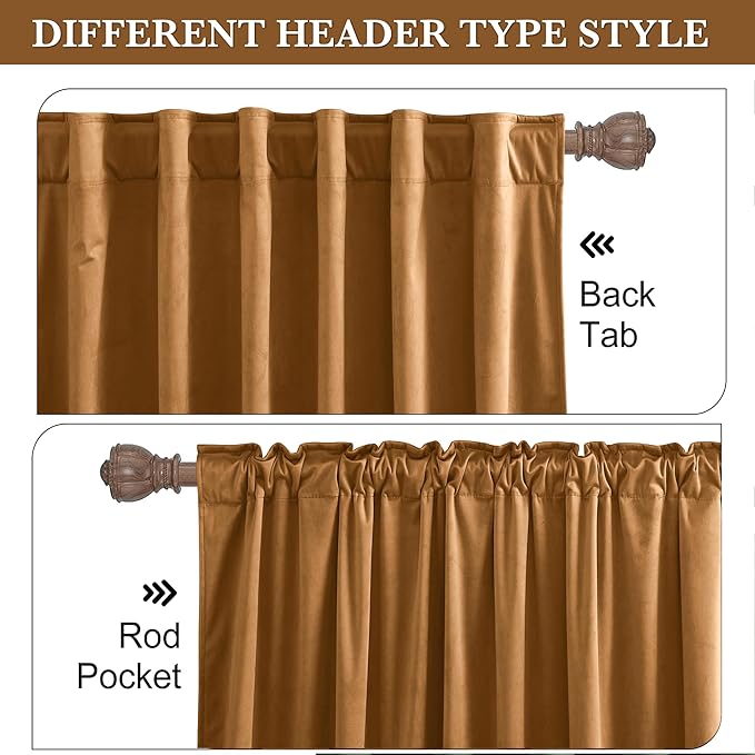 RYB HOME Luxurious Bronze Velvet Curtain Panels for Living Room Bedroom, Heavy Duty Thermal Insulated Floor-Length Back Tab Velvet Drapes for Vintage Decor, 52" W x L90 L, 2 Panels Set