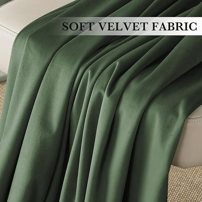 RYB HOME Elegant Green Velvet Curtains 84 inches Long, Light Blocking, Thermal Insulated, Stylish Back Tab Velvet Drapes for Cozy Home Aesthetics, 52" W x L90 L, 2 Panels Set