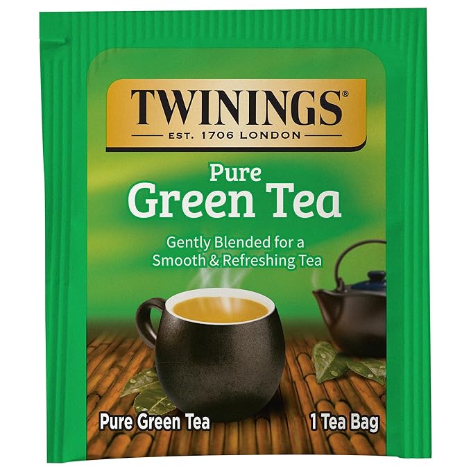 Twinings Pure Green Tea Individually Wrapped Bags, 20 Count (Pack of 6), Smooth Flavour, Enticing Aroma, Caffeinated, Enjoy Hot or Iced | Packaging May Vary
