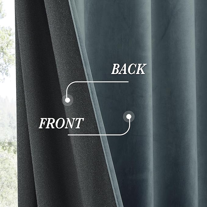 RYB HOME Dusty Blue Velvet Drapes for Baby Boy Bedroom, Thermal Insulated, Light Blocking, Floor-Length Back Tab Velvet Curtains for Modern Home Decor, 52" W x L96 L, 2 Panels Set