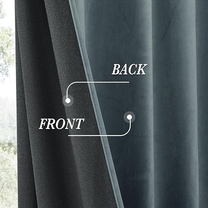 RYB HOME Dusty Blue Velvet Drapes for Baby Boy Bedroom, Thermal Insulated, Light Blocking, Floor-Length Back Tab Velvet Curtains for Modern Home Decor, 52" W x L102 L, 2 Panels Set