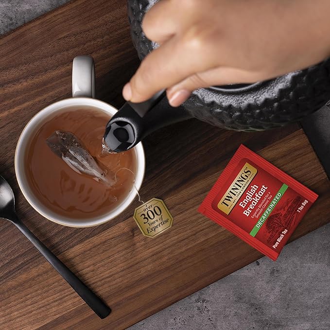 Twinings Decaffeinated English Breakfast Individually Wrapped Bags, 20 Count (Pack of 6), Flavourful & Robust, Enjoy Hot or Iced | Packaging May Vary