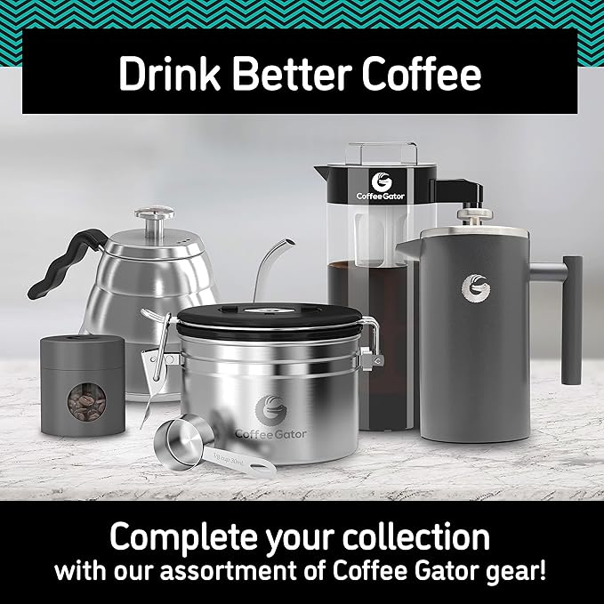 Coffee Gator French Press Coffee Maker, Stainless Steel, 34oz – Insulated Double Wall, Prensa Francesa Para Cafe, Tea Press, Glass & Small French Press Silver