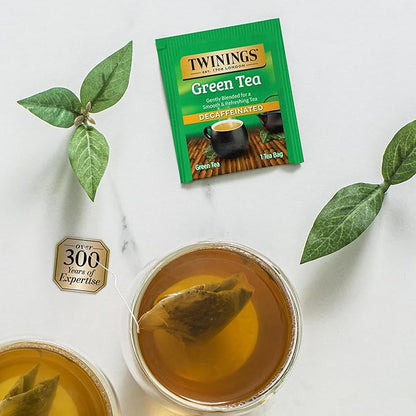 Twinings Decaffeinated Green Tea Individually Wrapped Bags, 20 Count (Pack of 6), Smooth Flavour, Enticing Aroma, Enjoy Hot or Iced | Packaging May Vary