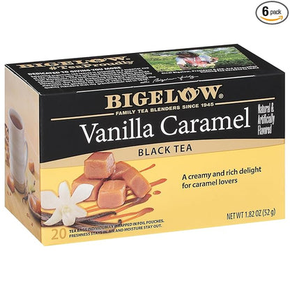 Bigelow Tea Vanilla Caramel Black Tea, Caffeinated Tea with Vanilla Caramel, 20 Count Box (Pack of 6), 120 Total Tea Bags