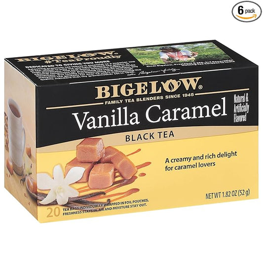 Bigelow Tea Vanilla Caramel Black Tea, Caffeinated Tea with Vanilla Caramel, 20 Count Box (Pack of 6), 120 Total Tea Bags