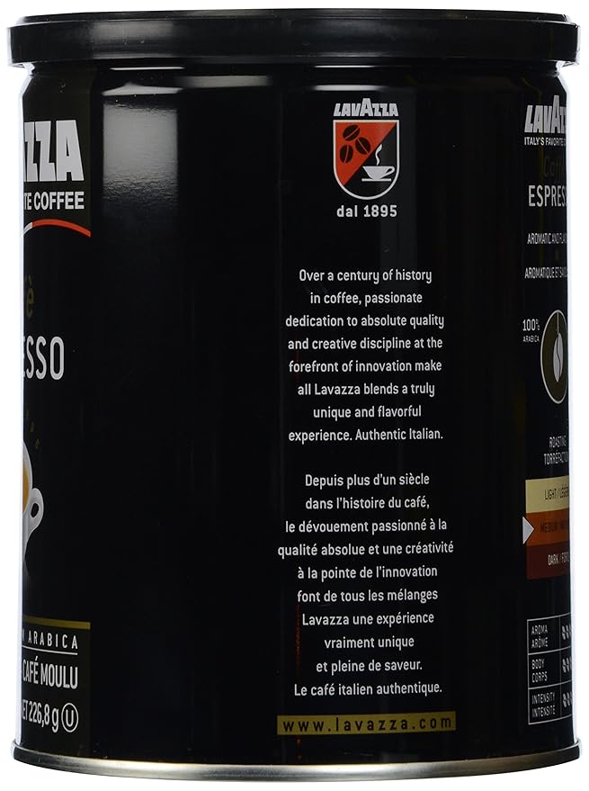Lavazza Caffe Espresso Ground Coffee Blend, Medium Roast, 8-Ounce Can
