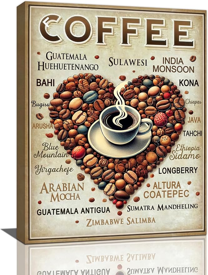 Coffee Wall Art Cafe Pictures Wall Decor Latte Drink Canvas Painting Home Modern Artwork Decorations Framed for Coffee Bar Kitchen Living Room Bedroom Office 20 x 24 inch