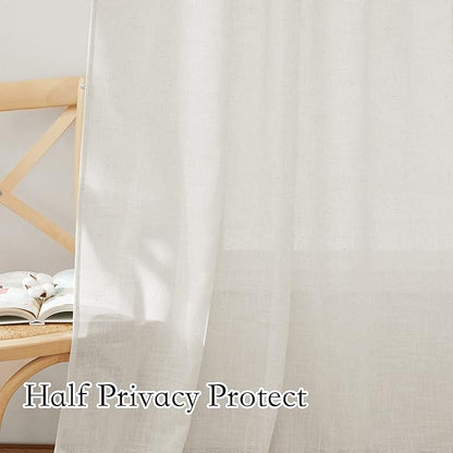 RYB HOME Linen Sheer Valances for Windows, Home Decor Light Filtering Rod Pocket Privacy Semi Sheer Ties for Bedroom Cafe Kitchen, W34 x L24 inches, Linen, 2 Panels