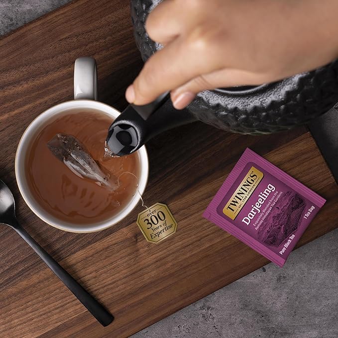 Twinings Darjeeling Black Tea Individually Wrapped Bags, 20 Count (Pack of 6), Delicate Light Taste, Caffeinated, Enjoy Hot or Iced | Packaging May Vary