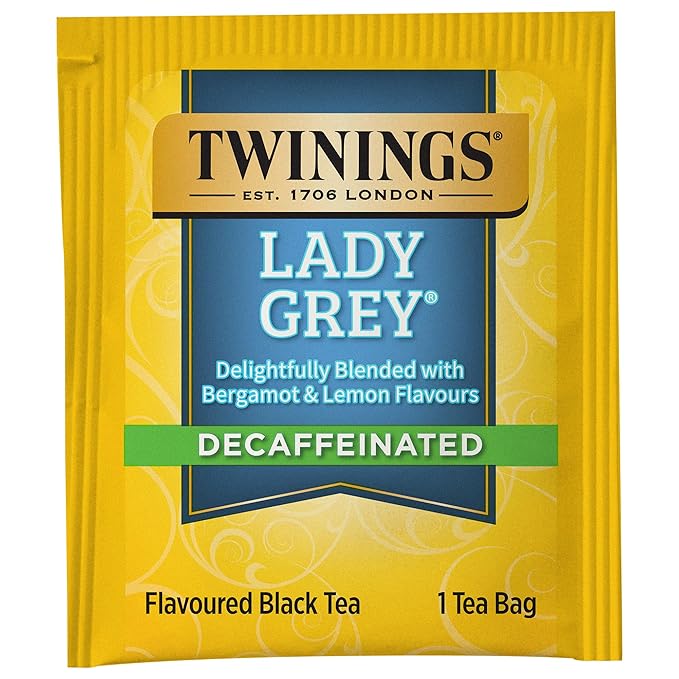 Twinings Decaffeinated Lady Grey Black Tea Individually Wrapped Bags, 20 Count (Pack of 6), Orange Peel & Lemon Peel, Enjoy Hot or Iced | Packaging May Vary