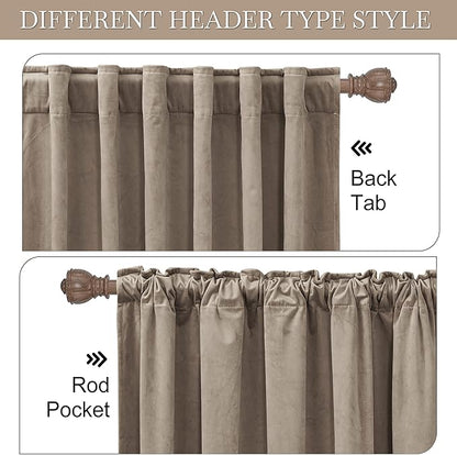 RYB HOME Taupe Velvet Curtains 102 inches, Back Tab Soft Fabric Room Darkening Thermal Insulated Luxurious Home Decor Curtains for Living Room Bedroom, W 52" x L 102", 2 Panels Set