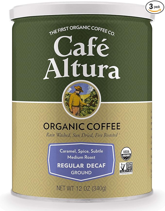 Cafe Altura Ground Organic Coffee, Regular Roast Decaf, 36 Ounce (Pack of 3)