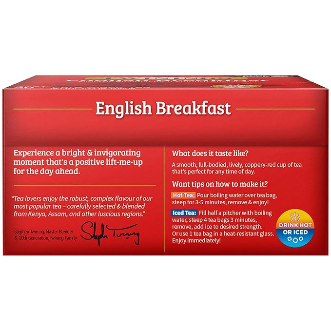 Twinings English Breakfast Black Tea Individually Wrapped Bags, 50 Count (Pack of 6), Flavourful, Robust, Caffeinated, Enjoy Hot or Iced