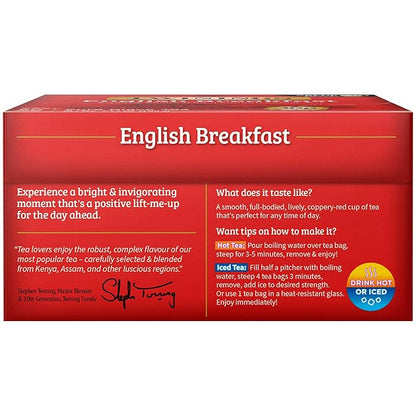 Twinings English Breakfast Black Tea Individually Wrapped Bags, 50 Count (Pack of 6), Flavourful, Robust, Caffeinated, Enjoy Hot or Iced