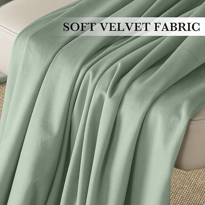 RYB HOME Mint Green Velvet Curtains 102 inches Long, Room Darkening, Floor-Length, Stylish Back Tab Velvet Drapes for Nursery Living Room Office, 52" W x L102 L, Auqa