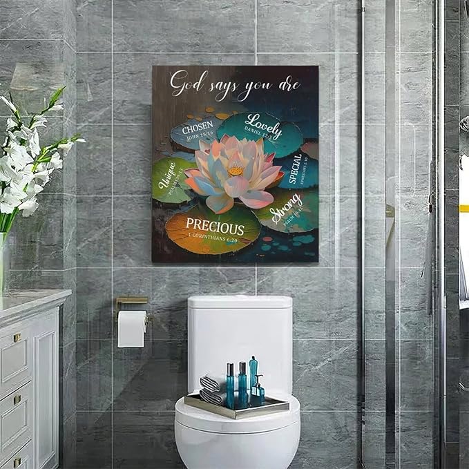 Lotus God Says You Are Wall Art Zen Scripture Pictures Wall Decor Religious Bible Verse Canvas Painting Home Modern Artwork Decorations Framed for Bathroom Living Room Bedroom Office 20 x 24 inch