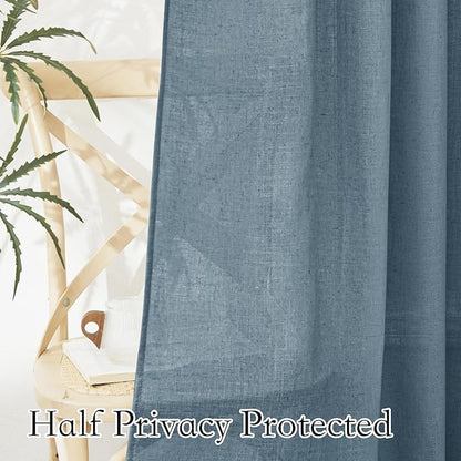 RYB HOME Linen Curtains 102 inch Length for Dining Room Doorway, Back Tab Light Filtering Breathable Privacy Assured Durability Window Treatments, W 52 x L 102 inch, 2 Pcs, Stone Blue