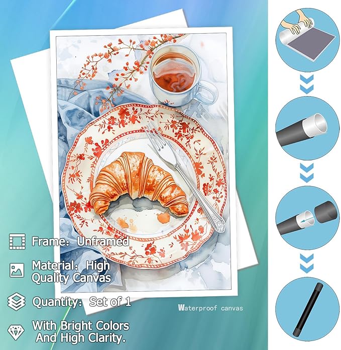 Vintage Coffee Food Kitchen Wall Art Funky Dining Table Plates Afternoon Tea Prints Painting Retro Bread Pastries Drinks Canvas Posters For Modern Cafedining Room Wall Decor 8x10in Unframed