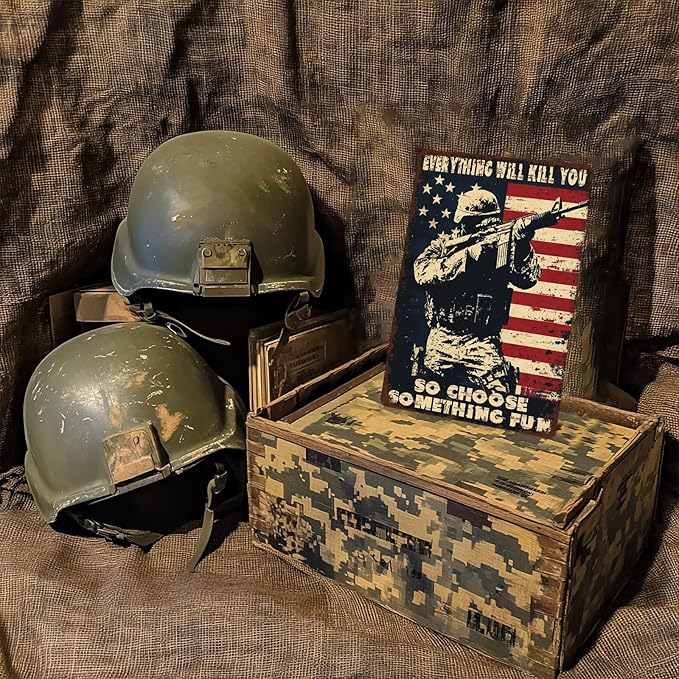 Memorial Day Metal Tin Sign U.S Army Everything Will Kill You So Choose Something Fun Aluminium Sign Veteran Metal Poster 12x8 Inch Home Kitchen Garage Man Cave Coffee Bar Wall Decor