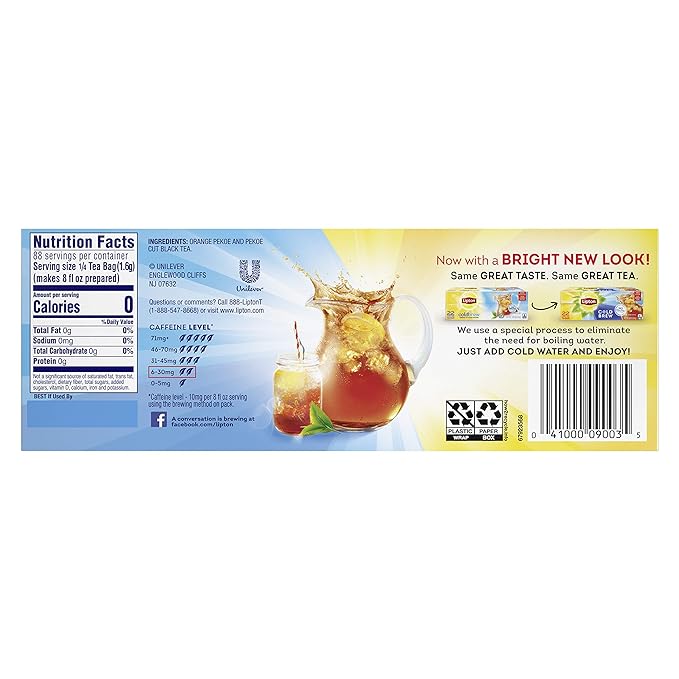 Lipton Cold Brew Iced Tea Bags, Family Size Zero Calories, Easy-To-Make with no boiling needed, 22 Total Tea Bags