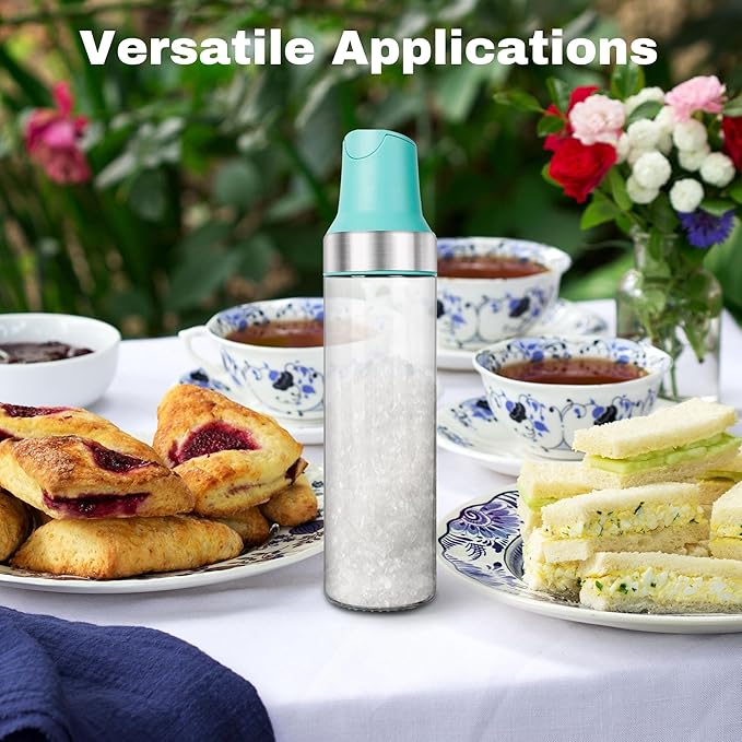 Sugar Dispenser with Pour Spout, 17 oz Glass Sugar Shaker Jar Creamer Dispenser Weighted Pourer for Coffee Bar,Tea & Baking, Sugar Container for Home Kitchen, Lake Blue