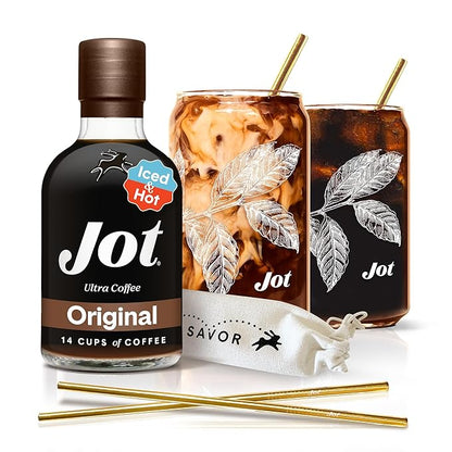 Jot Coffee Concentrate (Gift Set) High Caffeine Cold Brew Coffee Concentrate Liquid for Iced Coffees, Instant Espresso, Hot or Cold Instant Coffees - Makes 14 Cups, 150mg Caffeine/Tbsp, Sugar Free