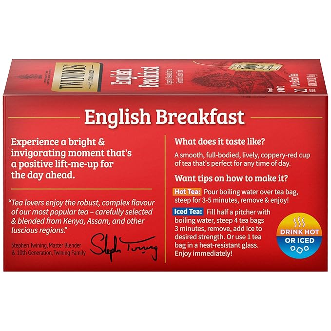 Twinings English Breakfast Black Tea Individually Wrapped Bags, 20 Count (Pack of 6), Flavourful, Robust, Caffeinated, Enjoy Hot or Iced | Packaging May Vary