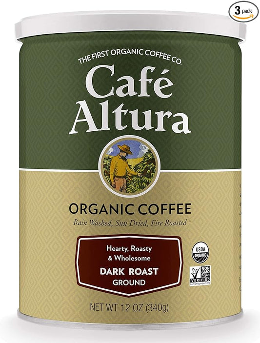Cafe Altura Ground Organic Coffee, Dark Roast, 12 Ounce (Pack of 3)