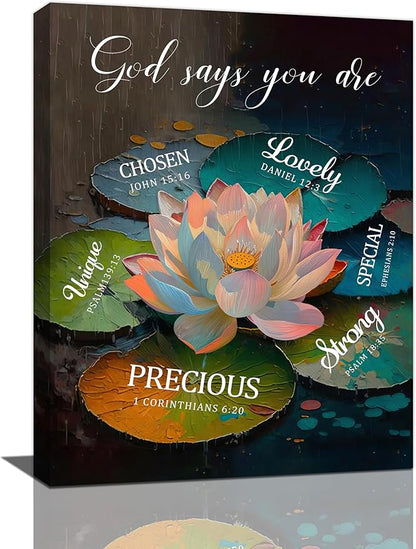 Lotus God Says You Are Wall Art Zen Scripture Pictures Wall Decor Religious Bible Verse Canvas Painting Home Modern Artwork Decorations Framed for Bathroom Living Room Bedroom Office 20 x 24 inch