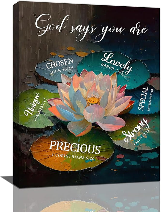 Lotus God Says You Are Wall Art Zen Scripture Pictures Wall Decor Religious Bible Verse Canvas Painting Home Modern Artwork Decorations Framed for Bathroom Living Room Bedroom Office 20 x 24 inch