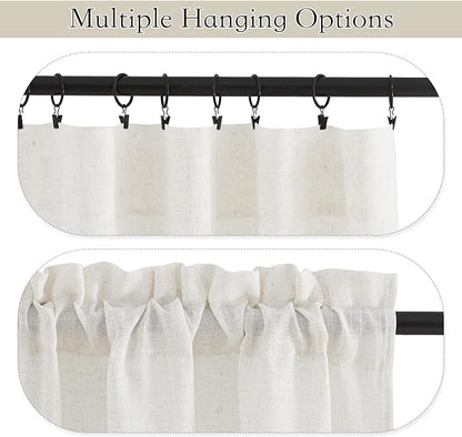 RYB HOME Flax Linen Curtains 24 inch Length, Semi Sheer Window Topper Tiers for Home Office Guest Room Cabinet, Rod Pocket Breathable Privacy Assured, W 42 x L 24 inches, Linen, 2 Panels