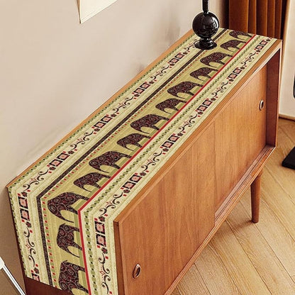 Boho Elephant Table Runner, Vintage Tribal Traditional Bohemian African Animals Ethnic Folk Table Center Decor for Home Kitchen Dining Patio Holiday Party Indoor Table Decorations, 13"x90" Inch