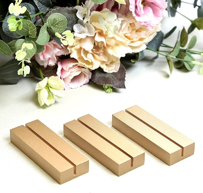 UNIQOOO 10 Pack 4" Gold Birch Wood Stands for Wedding Acrylic Sign, Wood Table Number Holders for 1/8 Thick Acrylic Sheets | Wedding Display Stand, Card Holder for Bar Menu, Retail Sign, Party
