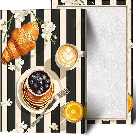 Vintage Black And White Kitchen Food Wall Art Funky Afternoon Tea Pastries Canvas Posters Colorful Cake Bread Oranges Prints Painting For Modern Dining Room Bakery Cafe Wall Decor 8x10in Framed