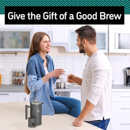 Coffee Gator French Press Coffee Maker, Stainless Steel, 34oz – Insulated Double Wall, Prensa Francesa Para Cafe, Tea Press, Glass & Small French Press Silver