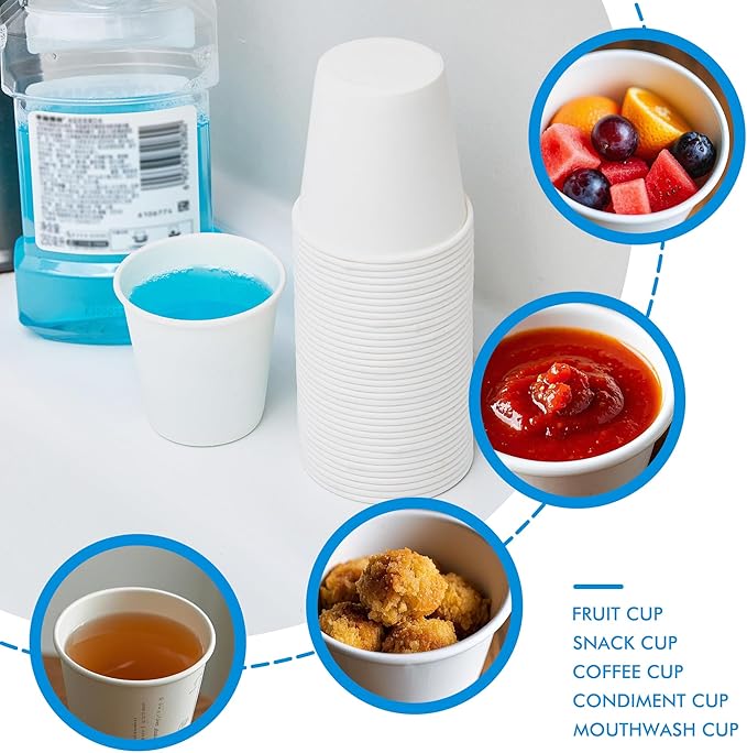 RACETOP 3 oz 300 Pack Paper Coffee Cups for Bathroom, Disposable Mouthwash Cups, Small Paper Cups for Parties, Picnics, Travel