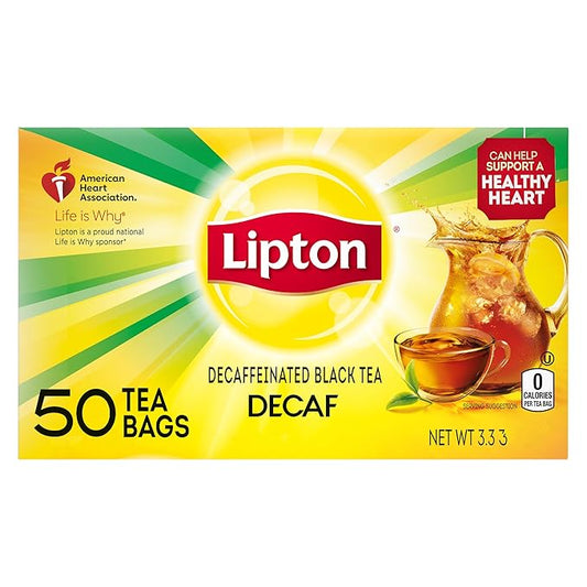 Lipton Decaf Black Tea Bags, Hot or Iced Caffeine Free Tea, 50 Total Bags