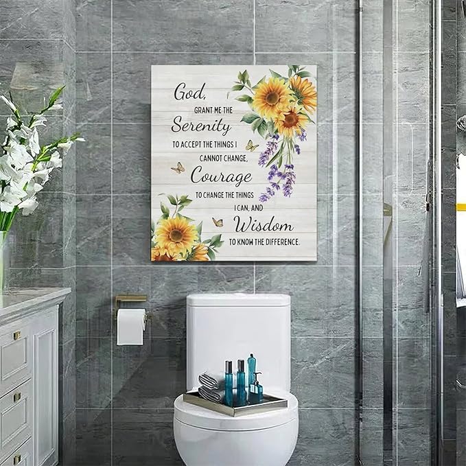 Serenity Prayer Wall Decor Christian Religious Sunflower Pictures Inspirational Bible Verses Scripture Canvas Wall Art God Painting Home Modern Artwork Framed for Living Room Bedroom Office 20x24inch